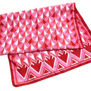 Vintage VERA Pink Red & White Silky Scarf Abstract Artsy Long Rectangle Abstract